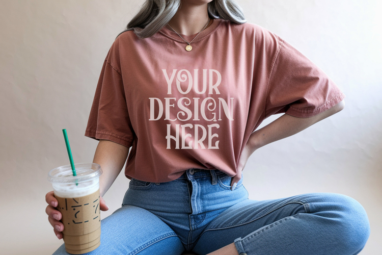 Comfort Colors 1717 Terracotta T-shirt Mockups, Real Model