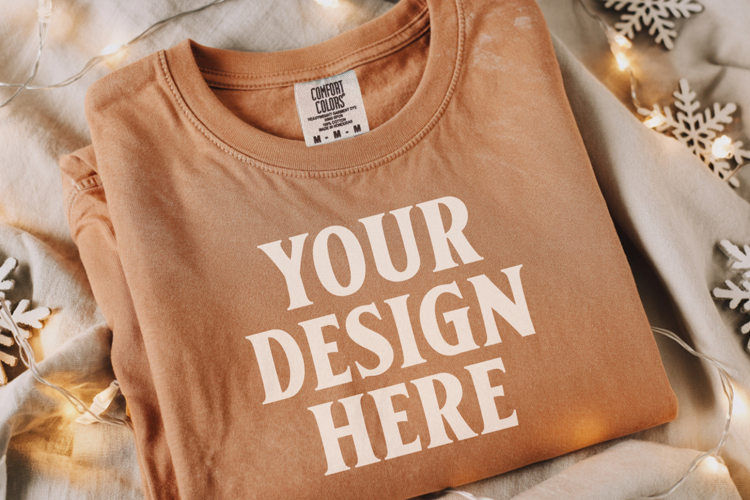 Terracotta Comfort Colors 1717 Christmas Folded T-Shirt Mock