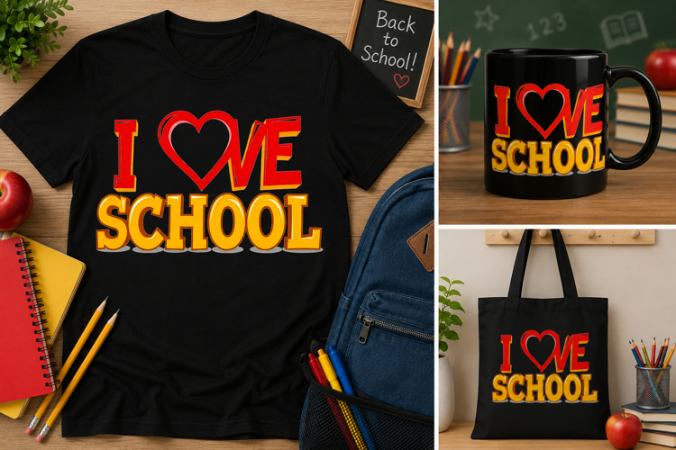 I Love School PNG, Back to School Design for Kids & Teachers