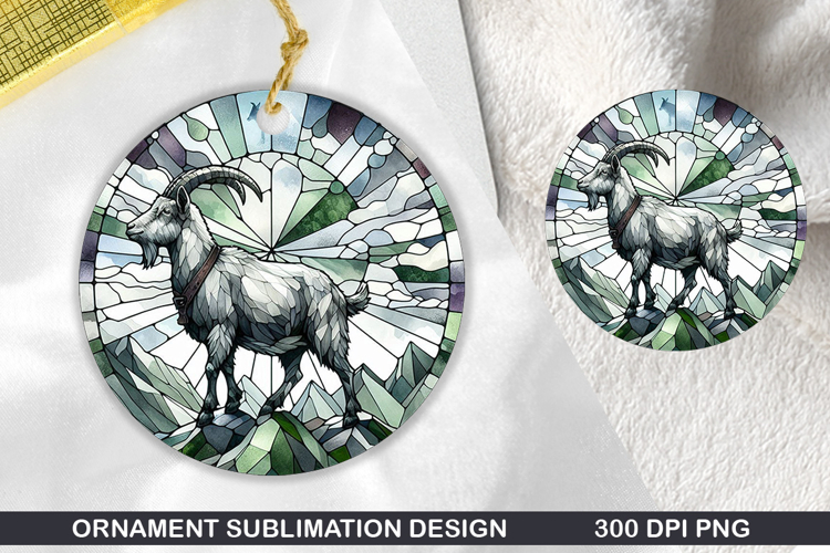 Cute Goat Stained Glass Ornament PNG, Sublimation PNG Design