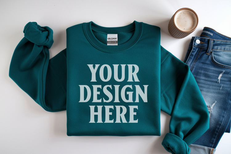 Irish Green Gildan 18000 Folded Flat Lay Mockups