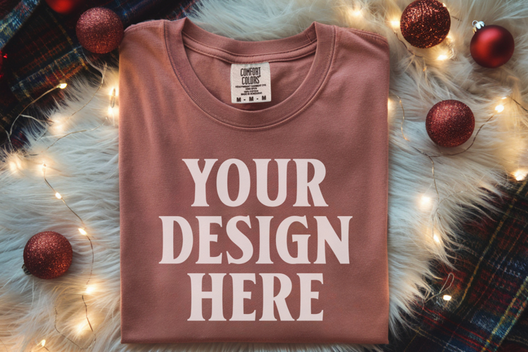 Terracotta Comfort Colors 1717 Christmas Folded T-Shirt Mock
