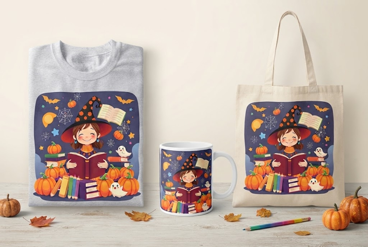 Halloween Witch Reading PNG | Cute Book Lover Clipart