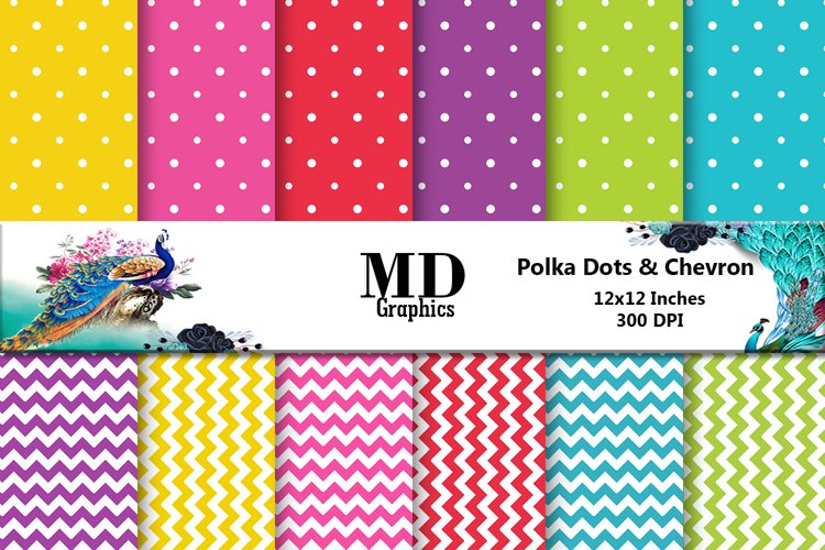 Polka Dot Scrapbooking Papers, Chevron Digital Papers example image 1