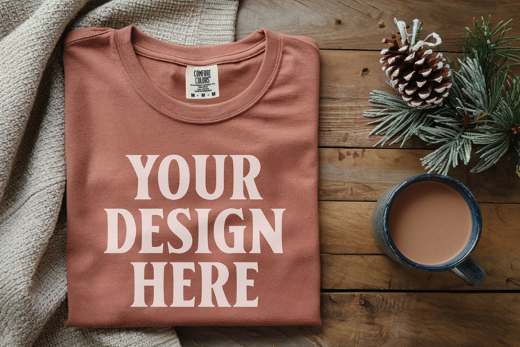 Terracotta Comfort Colors 1717 Christmas Folded T-Shirt Mock