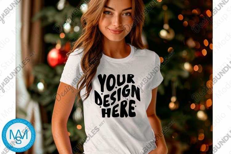 Bella Canvas 3001 Christmas, Woman white Tshirt Mockup