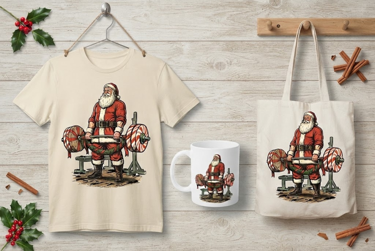 Muscular Santa Deadlifting Christmas Art