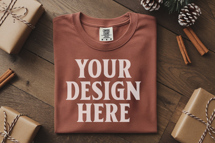 Terracotta Comfort Colors 1717 Christmas Folded T-Shirt Mock