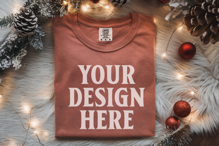 Terracotta Comfort Colors 1717 Christmas Folded T-Shirt Mock