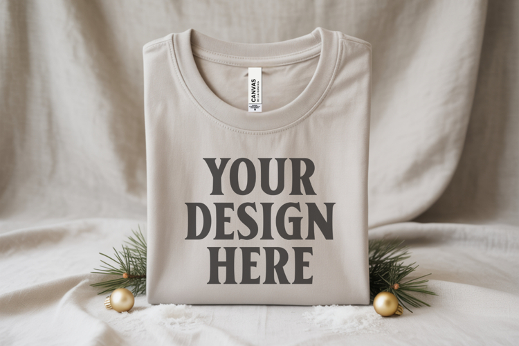 Christmas Bella Canvas 3001White Folded Tshirt Mockup