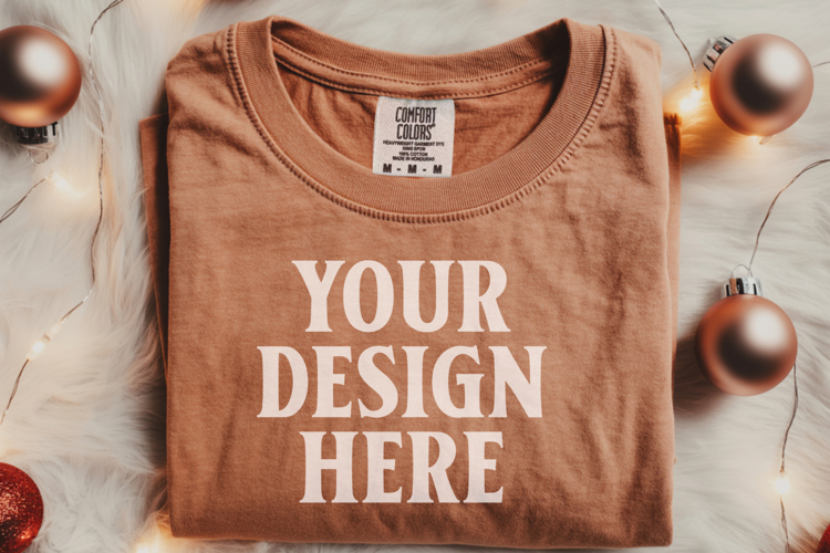 Terracotta Comfort Colors 1717 Christmas Folded T-Shirt Mock