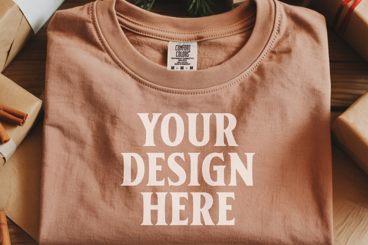 Terracotta Comfort Colors 1717 Christmas Folded T-Shirt Mock