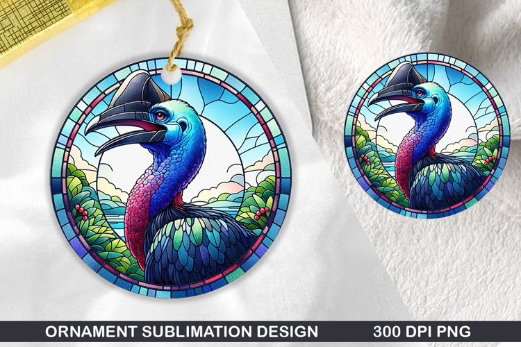 Cassowaries Stained Glass Ornament PNG, Digital Download Fil