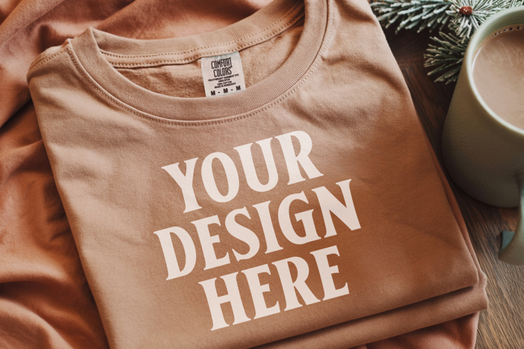 Terracotta Comfort Colors 1717 Christmas Folded T-Shirt Mock
