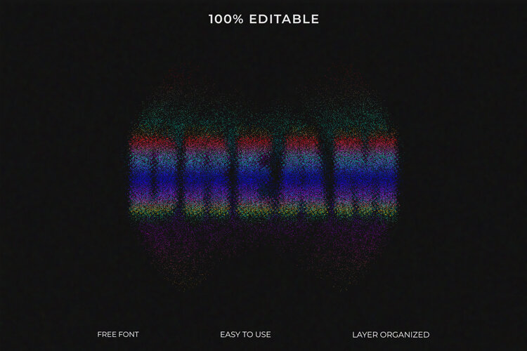 3D editable text effect for a colorful particle style