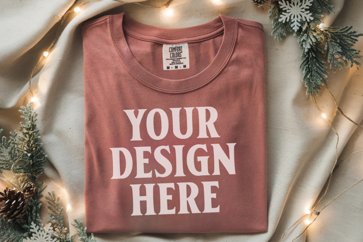 Terracotta Comfort Colors 1717 Christmas Folded T-Shirt Mock