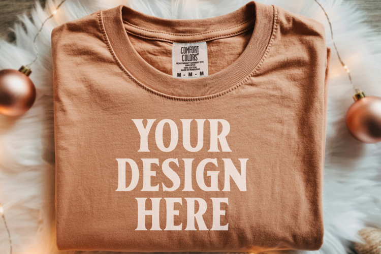 Terracotta Comfort Colors 1717 Christmas Folded T-Shirt Mock