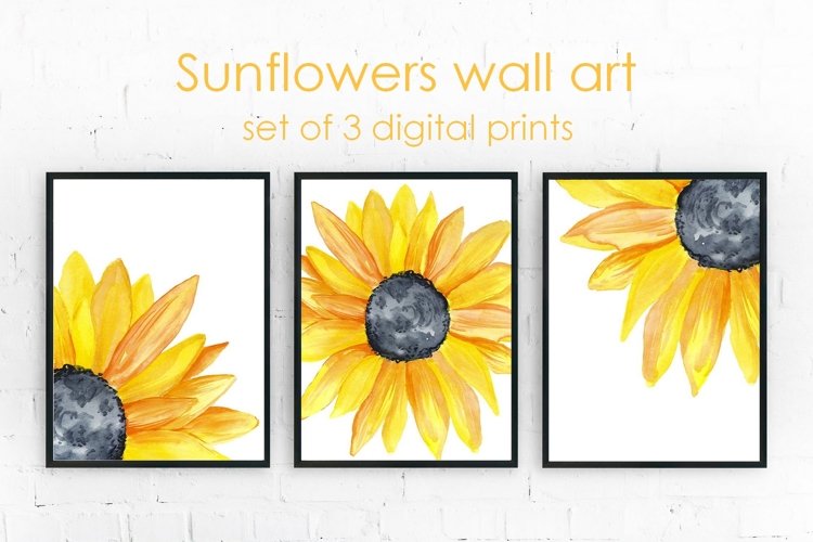Yellow Sunflowers Wall Art Set of 3 Prints - Wall Decor example image 1