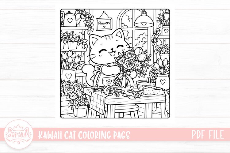 Cute Kawaii Cat Coloring Book example image 1