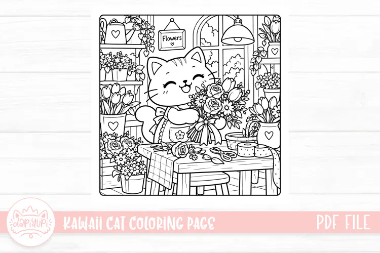 Cute Kawaii Cat Coloring Book