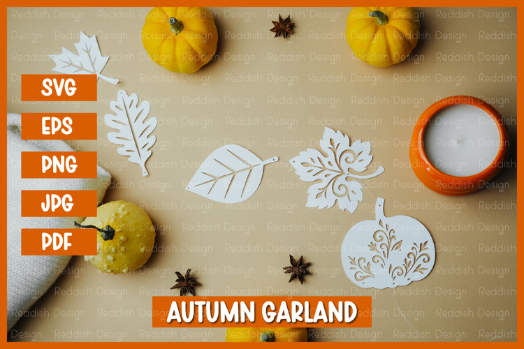 Leaves garland, Autumn leaves with patterns paper cut