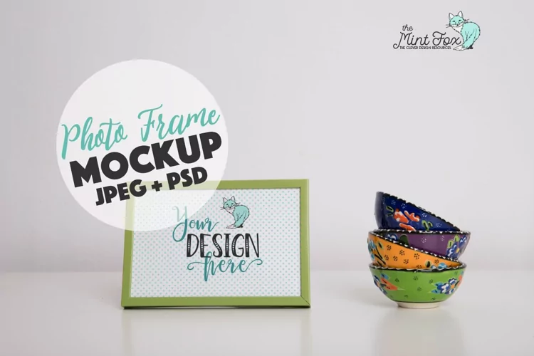 Photo Frame Mockup with Cups