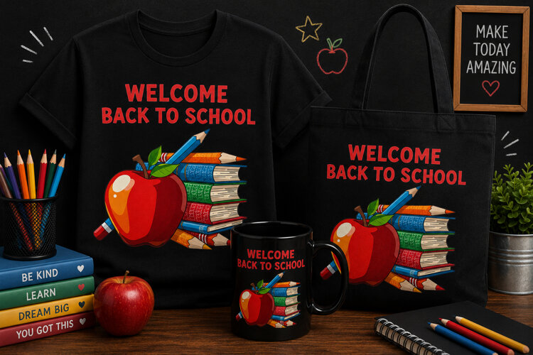 Welcome Back to School PNG | Apple Books Pencil Design example image 1