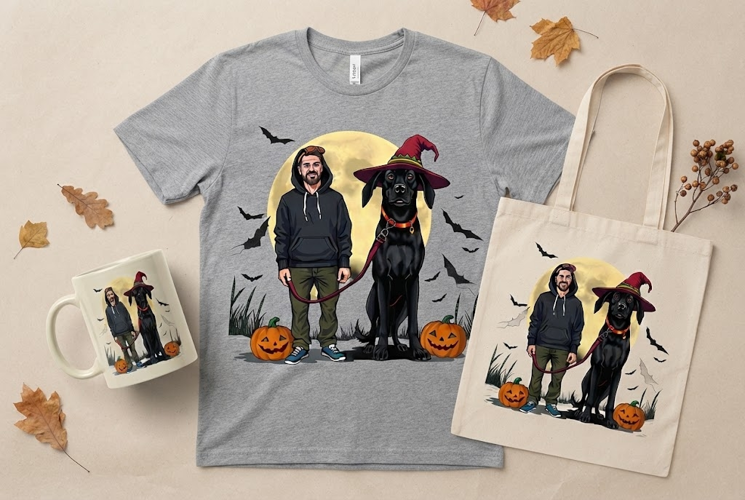 Halloween Dog Dad PNG | Witch Dog, Pumpkins & Full Moon