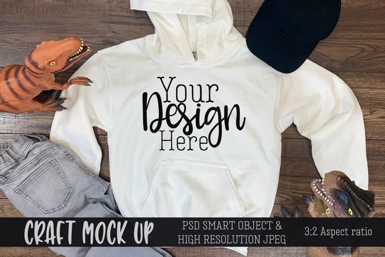 Kids white hoodie Dinosaurs Craft Mockup | PSD & JPEG example image 1