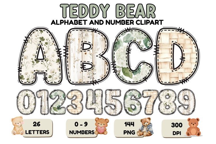 Teddy Bear Alphabet PNG - Letters & Numbers Clipart 300 DPI