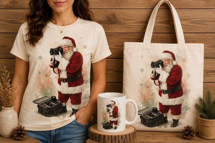 Santa Photographer with Camera Christmas Design