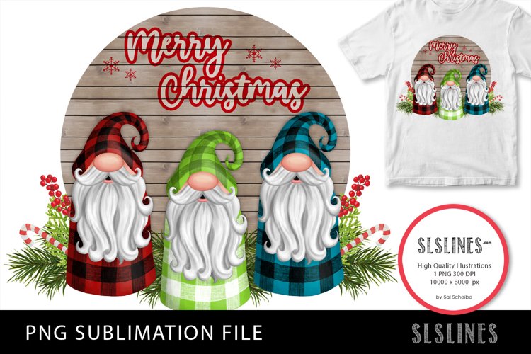 Trio of Christmas Gnomes PNG sublimation example image 1