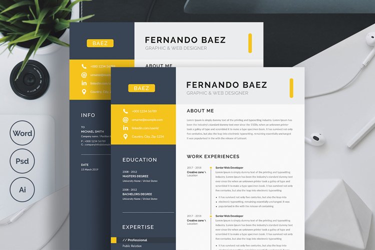 One Page Resume / CV Template with MS Word example image 1