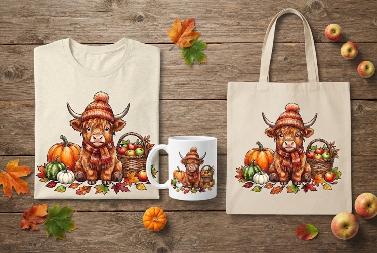 Cute Baby Highland Cow Fall Pumpkin Art
