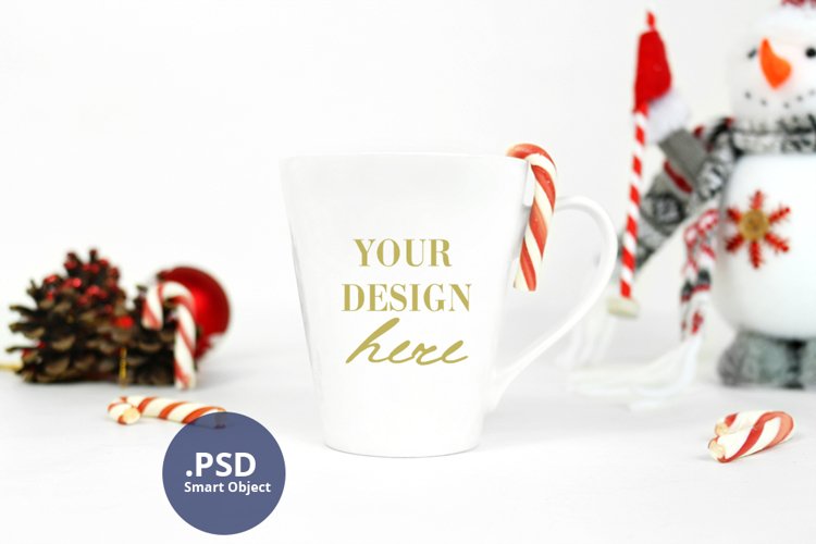 Christmas Latte mug mockup, White coffee mug mock up PSD