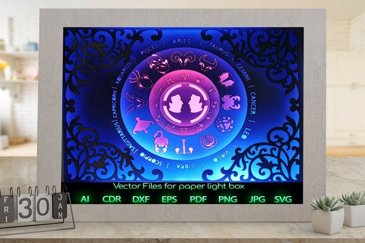 Zodiac sign gemini Light box template , Paper or cardboard example image 1