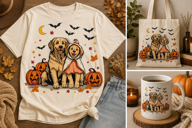 Halloween Golden Retriever PNG | Cute Dog Costume Design example image 1