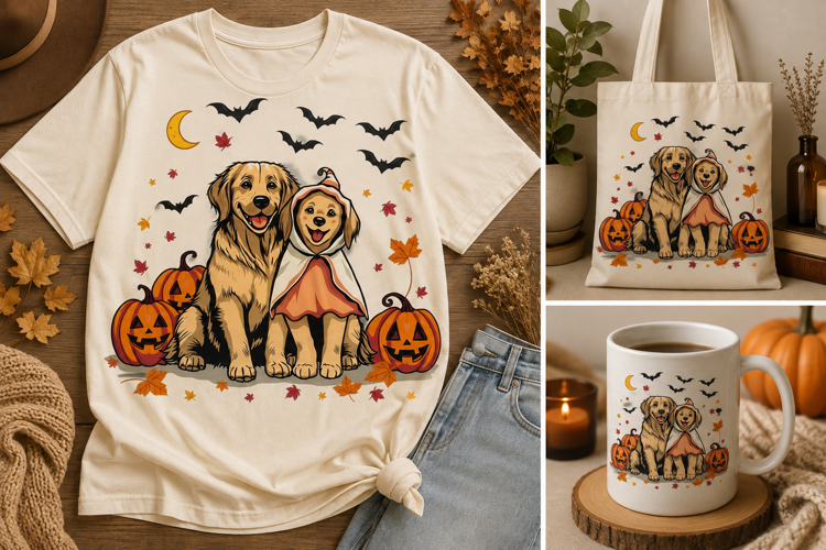 Halloween Golden Retriever PNG | Cute Dog Costume Design