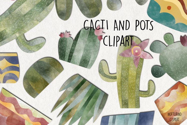 Watercolor Cacti Pots clipart. Plants digital images. example image 1