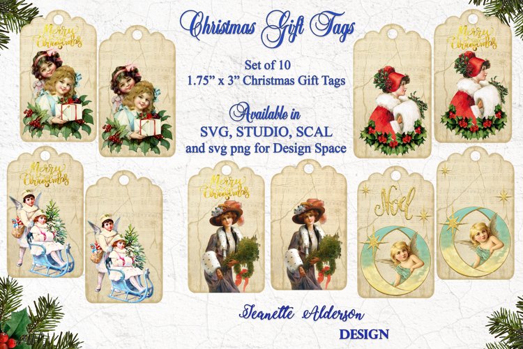Vintage look Christmas Gift Tags - cutting file SVG PNG example image 1