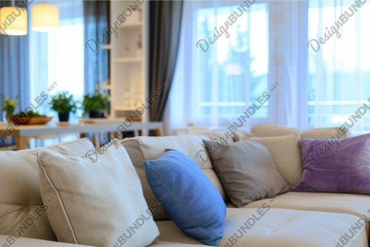 Modern living room interior with comfortable sofa standing b