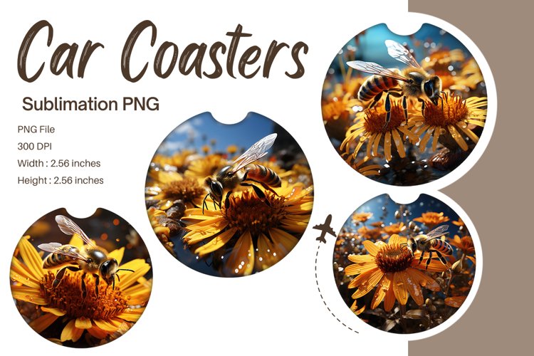 Bee Flower Car Coasters Sublimation Bee Car Accessories_2 example image 1