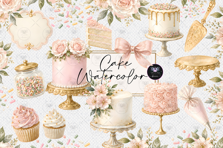 Elegant Pink Cake Watercolor Clipart
