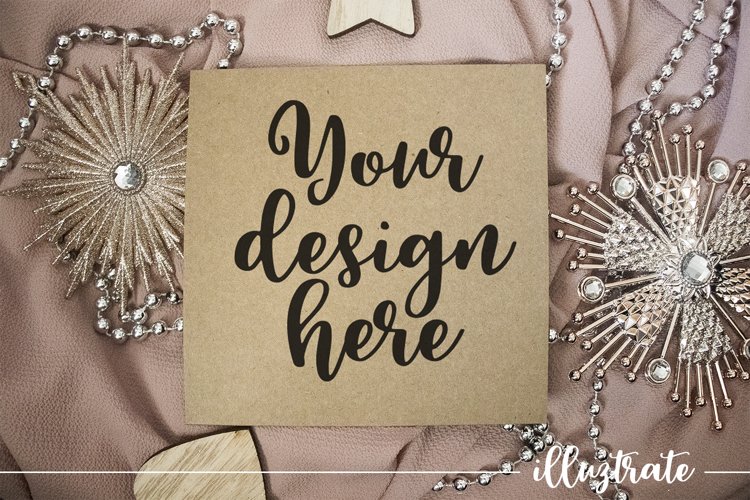 Christmas Card on pink blanket Mockup example image 1