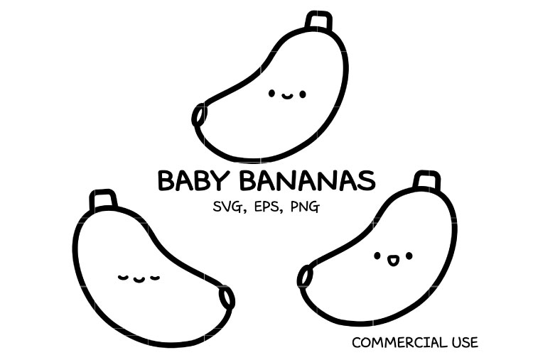Cute Baby Bananas SVG Bundle | Kawaii Fruit Clipart