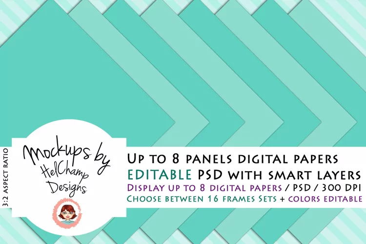 1 to 8 Panels Mockup for Digital Papers - M03