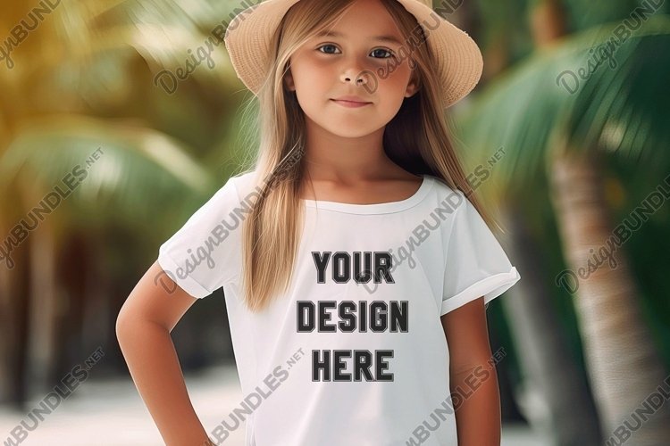 Girls T-Shirt Mockup - Girl Shirt Summer Stock Photo