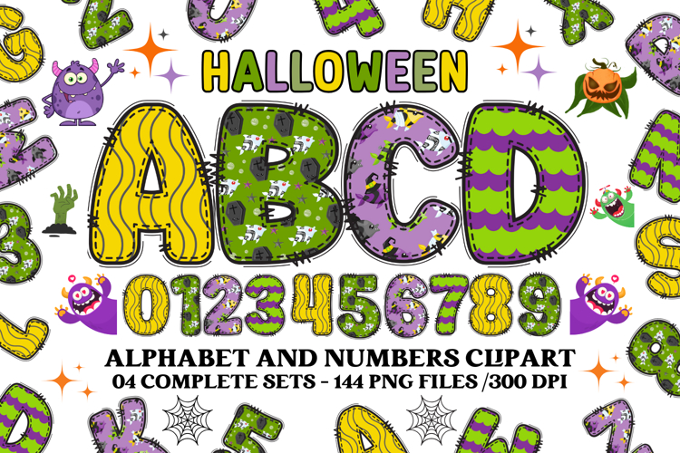 Halloween Alphabet png clipart, halloween letters doodle