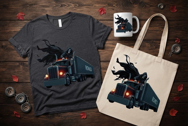 Grim Reaper Semi Truck Halloween Design with Flowing Cloak