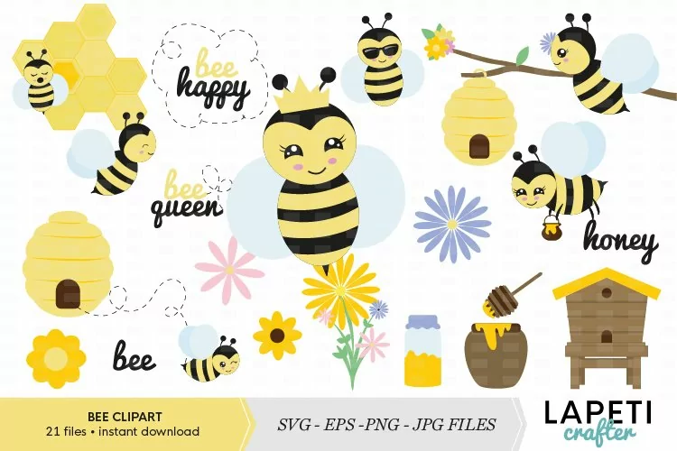 Bees Clipart, eps, png, svg, jpg files, bee decor